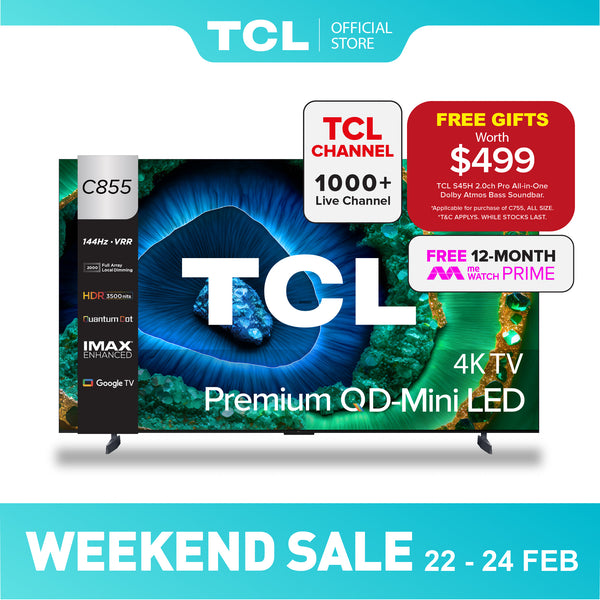 2025 TCL C855 Premium QD-Mini LED 4K TV | AI Smart TV Google TV | 65 75 85 98 Inch