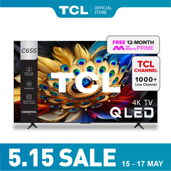 TCL C655 4K QLED Pro 43"-98" Onkyo Subwoofer In Built Eye Care AI Smart TV Google TV